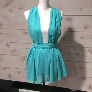 Teal backless tie romper